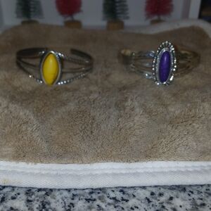 Elegant Silver Bracelets with Yellow and Purple Stones